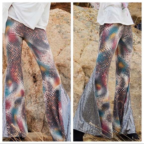 Boho gypsy chic multi color flare bell pants - Picture 4 of 7